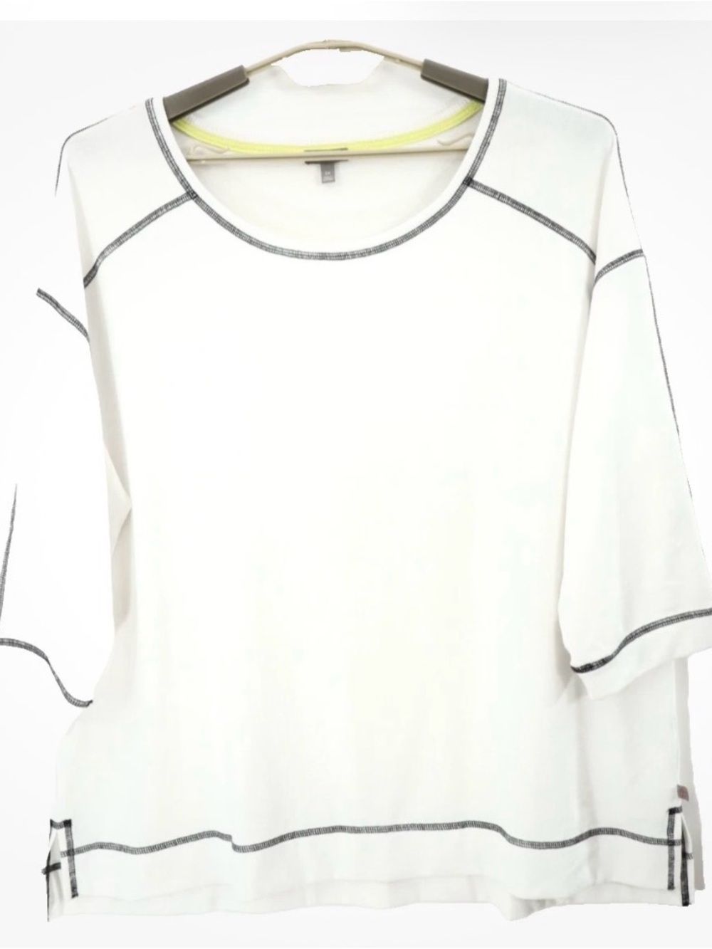 Talbots Black & White 3/4 Sleeve Boxy Top w/ Contrast Stitching